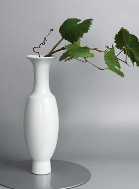 白色陶瓷花瓶手工薄胎中式插花花器卷口瓶插花器纯色简约器皿摆件
