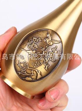 铜花瓶摆件客厅工艺品复古玄关办公室插鲜花中式家居摆设供佛花瓶