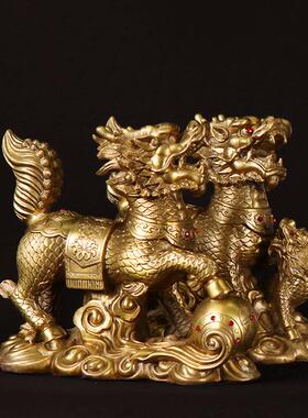 新款直销 腾云麒麟工艺品 居家装饰 铜戏珠麒麟摆件