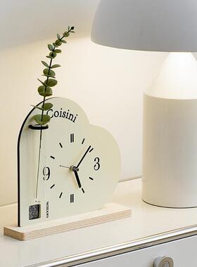 WOZOOM屋准奶油风座钟客厅玄关桌面爱心摆件收纳置物架时钟装饰品