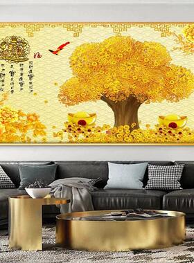 发财树现代简约客厅沙发背景墙装饰画挂画横版摇钱树餐厅招财壁画