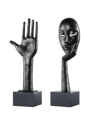 日本进口创意抽象塑雕人物雕塑摆件手掌思考者人脸摆设别墅客厅家