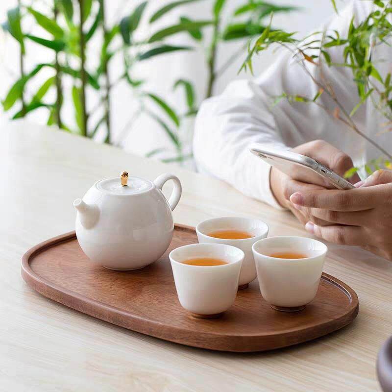 Walnut tea tray dry brewing table household simple tea table rectangular storage tea tray Kung Fu tea set AI