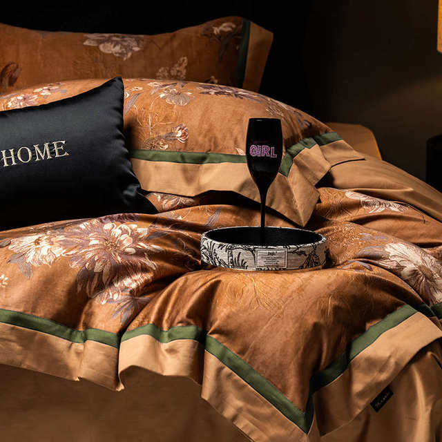 Manufacturer direct sales American retro print 100 long velvet cotton four-piece set soft cotton tribute satin bed sheet quilt cover 1.8