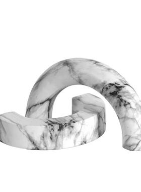 现代轻奢意式极简石纹双弧形现代高级感样板房售楼处客厅艺术摆件