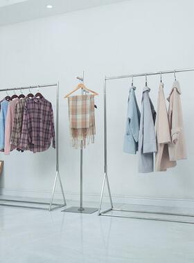 服装店展示架不锈钢拉丝女装货架落地式简约挂衣架银色童装陈列架