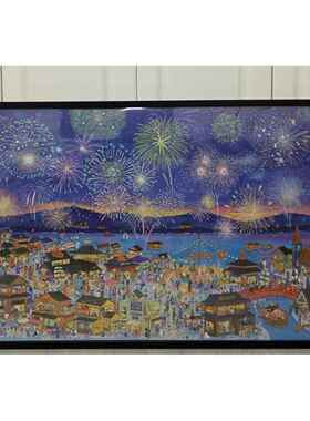 猫的天空2000片花火夜游96*68专用实木铝合金拼图画框白色卡纸