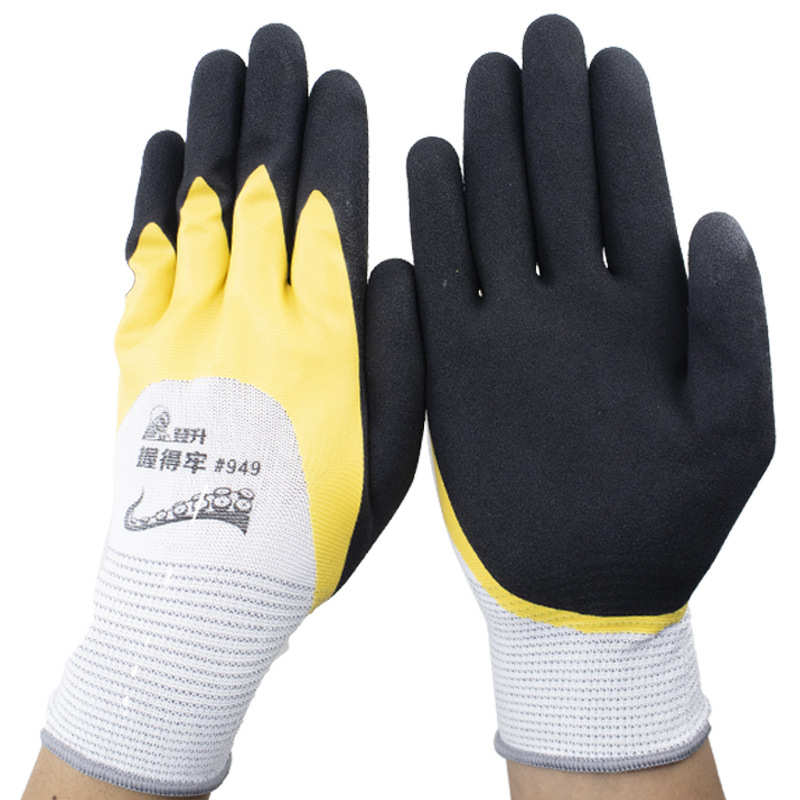 登升握的牢#949高弹乳胶浸胶手套磨砂发泡防滑透气耐磨劳保手套 - 图3