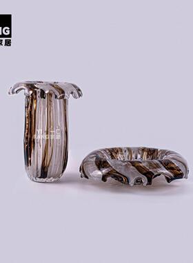 一匚 法式琉璃渐变色花瓶 客厅高级感网红玻璃花器餐桌艺术摆件