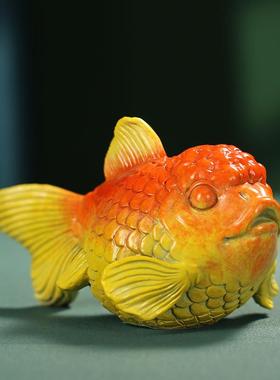 2026全铜彩绘小龙鱼小金鱼工艺品家居客厅办公室桌面小摆件装饰品