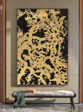 新中式抽象轻奢黑金高级感客厅入户迎门墙装饰画玄关壁画竖版挂画