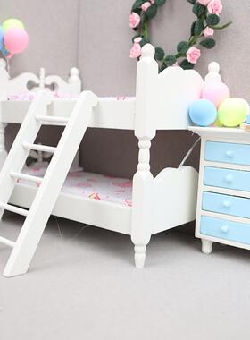 1:12娃娃屋dollhouse迷你家具模型儿童房场景木质双层床玩具叠床
