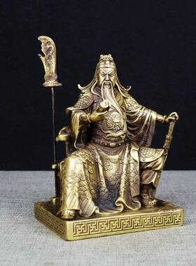 纯铜关公坐像关公铜像黄铜关羽铜像读书关公铜像装饰品客厅桌面