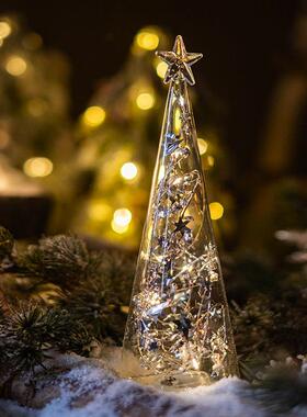 掬涵玻璃圣诞树桌面摆件装饰灯闪亮发光小夜灯商场橱窗场景布置