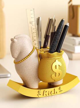 马上有面钱创意桌笔筒办公室摆件招生财小礼物工位情YKM绪稳财定