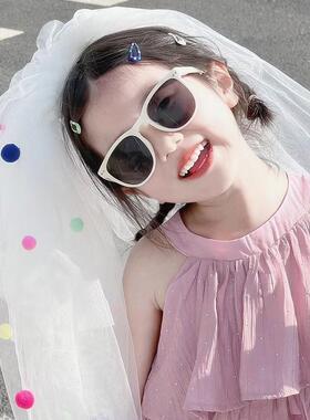 蝴蝶结儿童头纱超仙公主裙头饰女童发夹宝宝花童发饰小孩婚纱写真