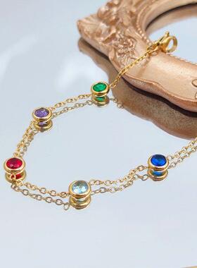 2022新款五彩钢手镯女手链精致细链手镯首饰礼品小众设计感配饰品
