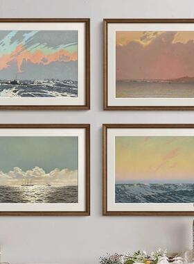 《海景》式复古艺客厅装饰HY-339画法走南洋中术古风美式餐厅廊挂