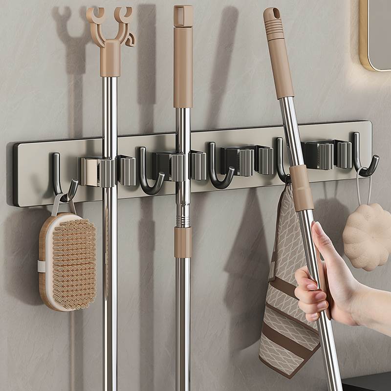 德国FZY卫生间拖把壁挂夹不锈钢挂钩免打孔多功能扫把抹布收纳架 - 图1