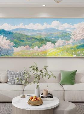 客厅油大白墙装饰画原木风沙画发景墙挂UGM手绘画奶背油风卧室壁