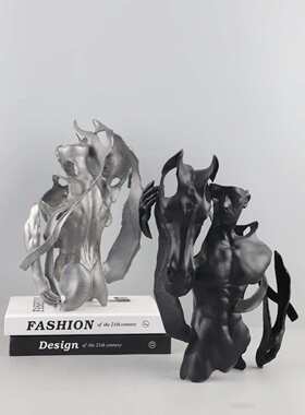 北欧创意抽象金属勇士与马艺术摆件客厅玄关别墅电视柜家居装饰品