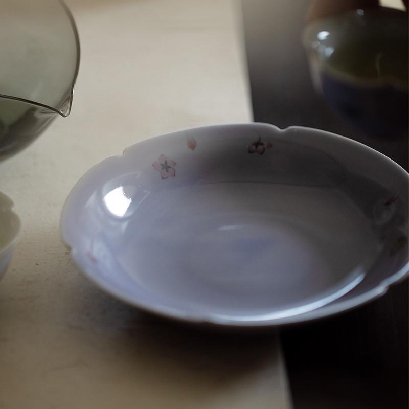 Bunch carving Hibiscus purple hand-painted flower flower mouth pot Cheng Kung Fu tea set dry brew tea mat dry brewing plate tea table