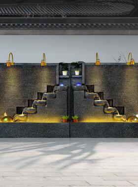 水幕墙假山流水墙屏风隔断喷泉瀑布鱼缸造景客厅室外庭院水系景观