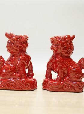 正品唐三彩陶麒麟对家居客一厅外玄关门口室内室摆放装饰品瓷摆设