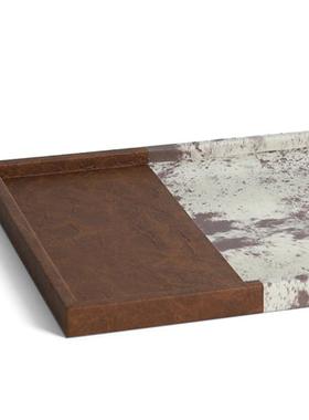 现代简约欧式轻奢马毛肌理纹打印皮革托盘样板房售楼处软装饰品