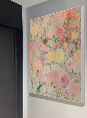 花卉沙发客厅背景墙大幅装饰挂画粉色玫瑰小清新现代简约抽象壁画