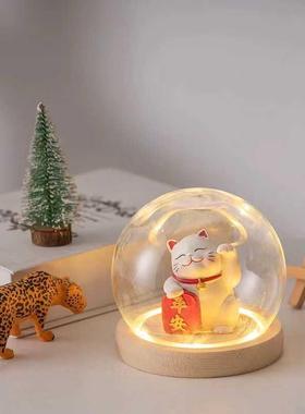 永生花原木槽灯发光底座玻璃防尘罩玫瑰装饰人偶模型摆件防尘罩