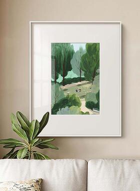 绿色森林》北欧治愈系风景画小众艺术简约法式客厅餐厅原木风挂画