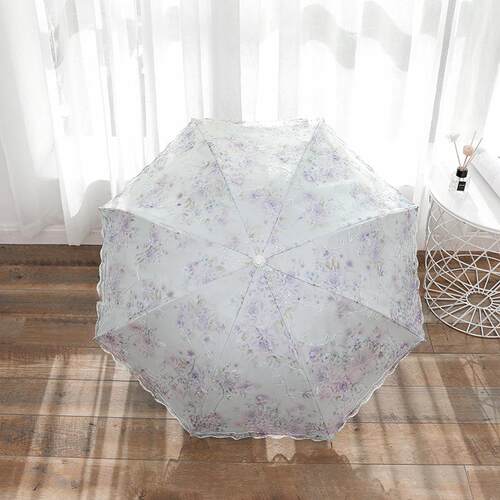 宝丽姿双层蕾丝伞花边晴雨两用刺绣三折伞公主洋伞防晒黑胶太阳伞 - 图1
