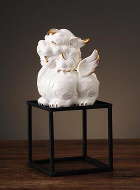 正品招貔貅摆件客厅设摆新中式陶瓷工艺品酒财柜饰乔迁装品开 业