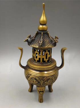 古玩杂项仿古做旧黄铜塔炉摆件家居办公室金属工艺品塔炉香熏炉