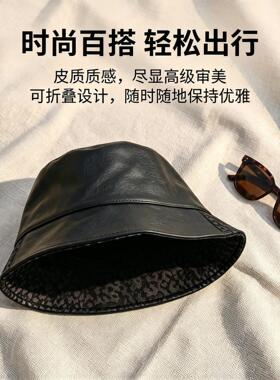 今年流行的新款帽子老钱风复古小众豹纹皮帽秋冬新款高级时尚个性
