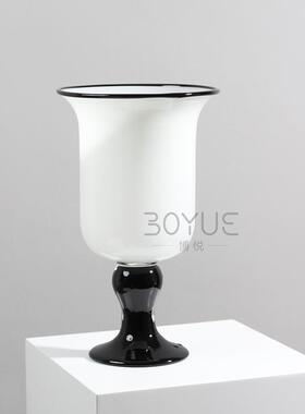 中法古风白ql53a拼高脚大口琉璃黑花瓶式复古客色厅插花艺术装饰
