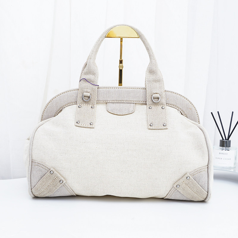 【98新】普拉达/PRADA女包米白色帆布蛙口手提包,淘宝优惠券,粉丝福利购,淘宝优惠卷