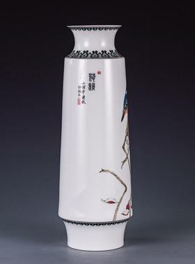 原创荷韵陶瓷花瓶 大师级纯手绘釉下五彩赏瓶家居装饰定制摆件