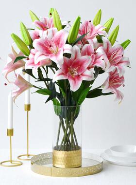 高档百合花束彷真花假花装饰花卉摆设客厅高端摆花2020新款餐桌花