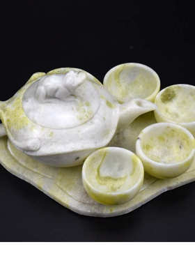 蓝田玉茶具酒具茶壶套装装饰品 客厅酒柜家居玉石摆件