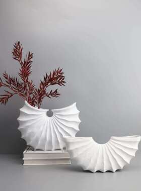 欧式1111白色树脂扇海螺客花器摆件样板房电视柜卧室卧书房室厅饰