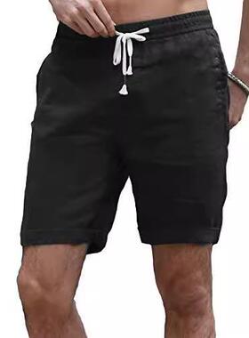 Men's cotton and linen shorts with lace up sports