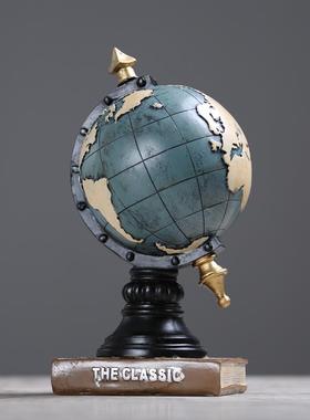 高档件LOT工业风复F古创意地球仪钟摆书办公房室客厅橱柜装饰品摆