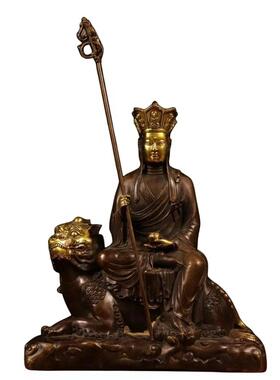 精品红铜鎏金骑兽地藏王铜像客厅工艺品装饰品摆件