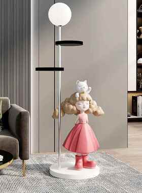 大型落地招财猫女孩托盘客厅装饰摆件家居饰品灯搬家乔迁新居礼品