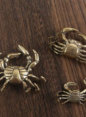 纯铜螃蟹摆件新款实心横财将军居家办公茶宠茶桌复古黄铜工艺品