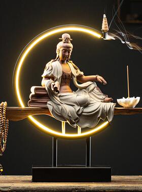 中式陶瓷观世音菩萨客厅电视柜玄关供奉复古创意紫砂摆件装饰摆设