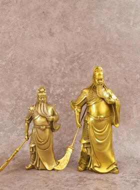 宏达全黄铜提刀关公武财神玄关关羽武圣关公像