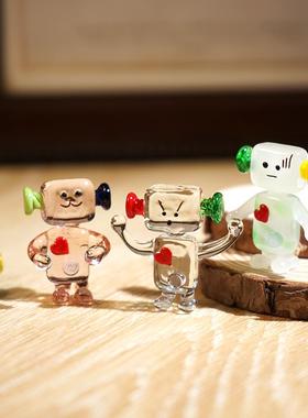 萌脸机器人|手工玻璃小摆件琉璃办公室电脑书柜桌面装饰工艺礼品